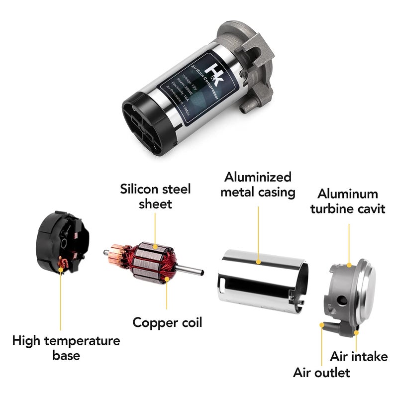 HK ضاغط هواء بديل HK، مضخة هواء 12 فولت 150 ديسيبل للقرن، مجموعة ضاغط القرن عالية الصوت للسيارات، بوق واحد مطلي بالزنك للسيارات والشاحنات والحافلات والقطارات والقوارب - فضي - Image 4